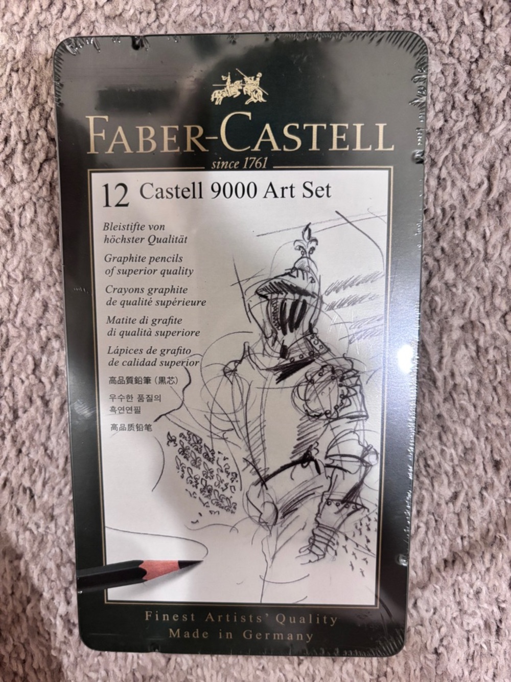 NWT “Faber-Castell” Castell 9000 12-Piece Graphite Art Set - Black Tin:assorted